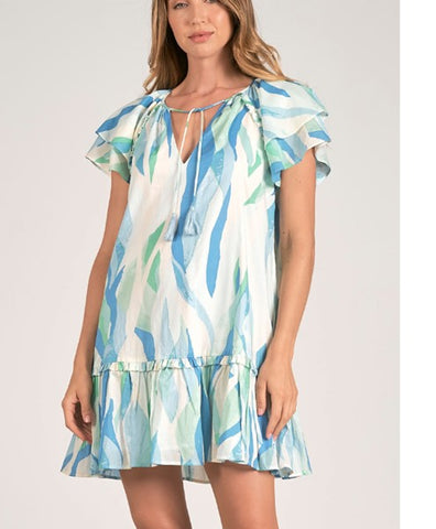 Azure ruffle sleeve dress