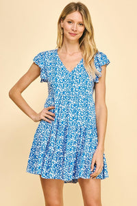 Print tiered dress, blue